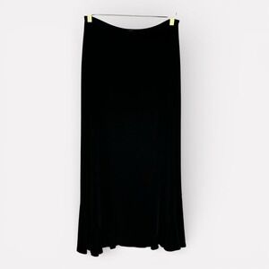 Choices Slinky Maxi Skirt Sz M Black Ruffle Elastic Waist Stretch Career Travel